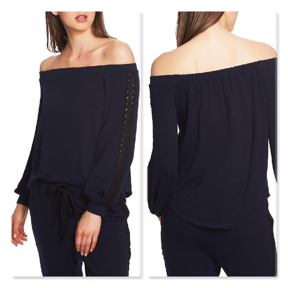 1. State Navy Off-Shoulder Long Sleeve Blouse